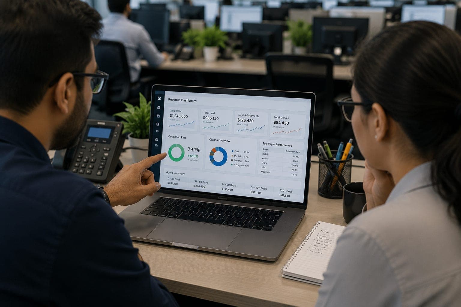 Revenue dashboard review on laptop